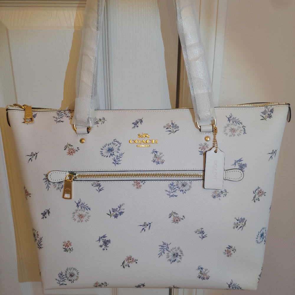 Coach Dandelion Floral Print Gallery Tote Im/Chalk - Picture 5 of 9